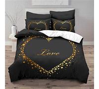Housse De Couette 200x200 Amour Noir with 2 Taies D'oreillers 65x65 cm - Microfibre Parure De Lit 200x200, Adaptées Aux Adultes Et Aux Enfants - Housse De Couette