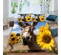 Housse de Couette 200x200 âne Parure de Lit 2 Personnes Tournesol Imprimée 3D Microfibre Literie Set 3 Pièces avec Housses Couettes et 2 Taies d'oreiller D-2619