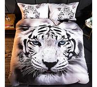 Housse de Couette 200x200 Animaux Tigre Blanc Parure de Lit Adulte - Parure Housse Couette 2 Personnes Imprimé en Microfibre avec 2 Taies d'oreiller 65x65 cm