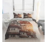 Housse de Couette 200x200 Architecture Urbaine Imprimé, Parure de lit Architecture Gothique Réversible Microfibre avec Fermeture Éclair, Ensemble de Literie 3 Pièces et 2 Taies d'oreiller Y54y