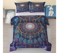 Housse de Couette 200x200 Attrape-Rêves, Motif Mandala Bohème Parure de Lit 2 Personnes avec Fermeture Éclair, Ciel Étoilé Plume Housse Couette en Microfibre avec 2 Taies d'oreiller 65x65 jSn388