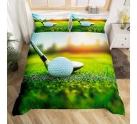 Housse de Couette 200x200 Balle de Golf Microfibre Parure de Lit 3D Imprimée Gazon de Golf Housse Couette Ultra Douce Confortable avec 2 Taies d'oreiller 65x65 C-1613