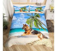 Housse de Couette 200x200 Berger Allemand Microfibre Douce Parures de Lit 2 Personnes Imprimé 3D Animaux Mignons Housses Couette avec 2 Taies d'oreiller et Fermeture Éclair g.5632