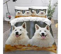 Housse de Couette 200x200 Berger Blanc Suisse Parure de Lit 2 Personnes Enfant Garcon Chien Animal Impression en 3D Microfibre avec Fermeture éclair Fermée et 2 Taies d'oreiller