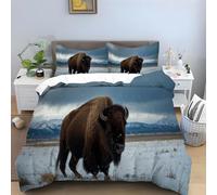 Housse de Couette 200x200 Bison D'AméRique Parure de Lit 200x200 Neige Linge de Lit Doux Respirant Microfibre avec Fermeture À Glissière et 2 Taie d'oreiller 65x65 cm -Ai3766