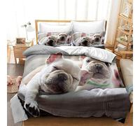 Housse de Couette 200x200 Blanc, Bouledogue Français Parure de Lit 2 Personnes 3D Imprimée Microfibre Hiver, Parure de Lit 200x200 avec 2 Taies d'oreiller 65x65 cm BB306