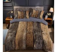 Housse de Couette 200x200 Boiseries Anciennes Parure de Lit Chalet de Campagne 3D Ultra Doux Respirante Microfibre Housse Couette 2 Personnes avec Fermeture Éclair et 2 Taies d'oreiller 65x65 g.867