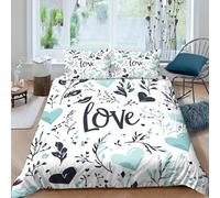 Housse de Couette 200x200 Branches et Feuilles 3D Parure de Lit CœU.S écrits à la Main en Microfibre Doux Housses Couettes 2 Personnes avec Fermeture Éclair avec 2 Taies d'oreiller 65x65 cm L.2250