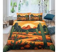 Housse de Couette 200x200 Cactus du Désert 3D Parure de Lit Western Américain en Microfibre Doux Housses Couettes 2 Personnes avec Fermeture Éclair avec 2 Taies d'oreiller 65x65 cm L.2201
