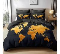 Housse de Couette 200x200 Carte du Monde, Moderne Parure de Lit Réversible, 3D Housse Couette Microfibre Ensemble de Literie 2 Taies d'oreiller 65x65 cm 4077-ABC