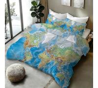 Housse de Couette 200x200 Carte Du Monde Multicolore 3D Imprimé Réversible Parure de Lit 2 Personnes Géographie Douce Microfibre 3 Pièces Literie avec Fermeture éclair et 2 Taie d'oreiller Map-1
