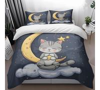 Housse De Couette 200X200 Chat Imprimé Microfibre Brossée Douce Housse De Couette - Fermeture Éclair, avec 3 Taie d'oreiller