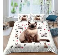 Housse de Couette 200x200 Chat Parures de Lit Adultes 3D Imprimée Literie Set 3 Pièces Animaux de Compagnie Mignons Microfibre Housse Couette 2 Personne avec 2 Taie d'oreiller M.1166