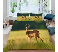 Housse de Couette 200x200 Chevreuil Imprimée 3D Faune Sauvage Parure de Lit 2 Personnes Doux Microfibre Literie avec 2 Taies D'oreillers avec Fermeture Éclair P-2328