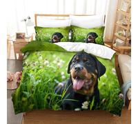 Housse de Couette 200x200 Chien Mignon Parure de lit 2 Personnes Paysage Végétal Set de Housse Couette Microfibre Imprimée 3D Ensemble de Literie avec 2 Taies d'oreiller A-2560