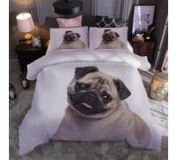 Housse de Couette 200x200 Chiens 3D Parure de Lit Animaux Mignons en Microfibre Doux Housses Couettes 2 Personnes avec Fermeture Éclair avec 2 Taies d'oreiller 65x65 cm B.303