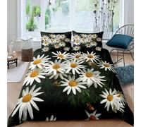 Housse de Couette 200x200 Chrysanthème Blanc Microfibre Douce Parures de Lit 2 Personnes Imprimé 3D Belles Fleurs Housses Couette avec 2 Taies d'oreiller et Fermeture Éclair g.6496