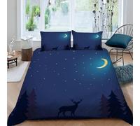 Housse de Couette 200x200 Ciel Nocturne de la Forêt Adulte Parure de lit 200 x 200 cm Cerf Imprimé 3D Housse Couette 2 Personnes étoiles Lune Douce Ensemble de Literie avec a.8216