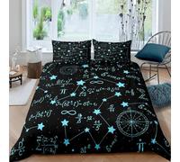 Housse De Couette 200X200 Cm 1/2 Personne 3 Pièces Ultra Doux 3D Formule Mathématique Parure De Lit en Microfibre avec Fermeture Éclair Enfant Garçon Fille avec 2 Taies D'Oreillers -637J828F434H63