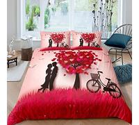 Housse De Couette 200X200 cm, 3D Arbre Coeur Rose Parure de Lit 2 Personnes Imprimée Microfibre l'hiver Enfants Garçons Filles Adultes Housses de Couettes et 2 Taies d'oreiller 65x65 cm