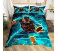 Housse de Couette 200x200 cm 3D Tennis de Table Parure de Lit Raquette de Tennis de Table 200 x 200 cm 2 Personnes Literie Set Microfibre Sets de Housse Couette + 2 Taies d'Oreiller 65x65 cm s328