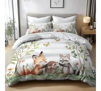 Housse de Couette 200x200 cm Animaux de la Forêt Parure de Lit Blanc | Ensemble 3 pièces en microfibre douce pour 2 personnes. Comprend une fermeture éclair et 2 taies d'oreiller 65x65 cm