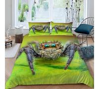 Housse de Couette 200x200 cm Araignées Aux Yeux Verts 3D Imprimé Parures de Lit Insectes Douceur Microfibre 2 Personnes Literie avec Fermeture Éclair et Taie d'oreiller 65x65 cm f-4065