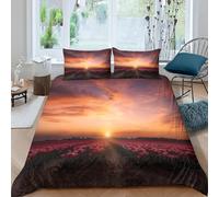 Housse de Couette 200x200 cm Champs de Fleurs 3D Imprimé Parures de Lit Coucher de Soleil Douceur Microfibre 2 Personnes Literie avec Fermeture Éclair et Taie d'oreiller 65x65 cm f-3531