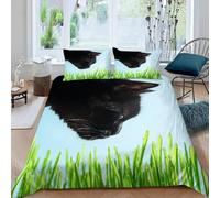 Housse de Couette 200x200 cm Chat Parure de Lit 200x200 3D Imprimée Linge de Lit Herbe Housse Couette avec Fermeture et 2 x 65x65 cm Taies d'oreiller D.1984