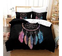 Housse De Couette 200X200 Cm Enfant 3D Plumes Colorées D'Attrape-Rêves - Parure De Lit 1/2 Personne en Microfibre 3 Pièces avec Fermeture Éclair, Housse Couette Imprimé avec 2 Taies D'Ore-98687808369