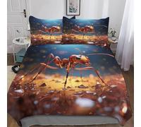 Housse de Couette 200x200 cm Fourmis Rouges 3D Imprimé Parures de Lit Gravier Douceur Microfibre 2 Personnes Literie avec Fermeture Éclair et Taie d'oreiller 65x65 cm f-3111