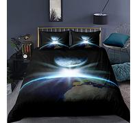 Housse De Couette 200X200 Cm Galaxie Terre Paysage 3D Imprimé De Dessin Parure De Lit Microfibreavec Fermeture Éclair Housse Couette Imprimé avec 2 Taies d'oreiller 65X65 Cm - Anti-Allergie, Entretie