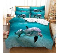 DHFDH Housse de Couette 200x200 cm Impression 3D de Dauphins, Parure de Lit 2 Personnes en Microfibre avec 2 Taies d'oreiller 65x65 cm (avec Fermeture éclair)