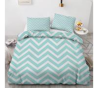 Housse de Couette 200x200 cm Motif Chevron, Motif Rayé Zigzag Parure de Lit Microfibre 3 Pièces Fermeture Éclair Attaches d’Angle 2 Taies d'oreiller 65x65 cm