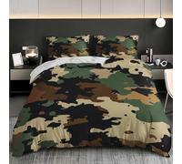 Housse de Couette 200x200 cm Motif de Camouflage Abstrait Parure de Lit en Microfibre avec Fermeture Éclair Vert ArméE Housse de Couette Douce avec 2 Taie d'oreiller 65x65 cm