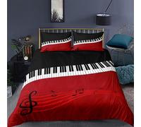 Housse de Couette 200x200 cm Motif Piano Noir Rouge, Parure de Lit 2 Personnes en Respirant Microfibre avec la Fermeture Éclair, avec 2 Taies d'oreiller 65x65 cm