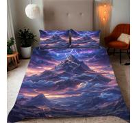 Housse de Couette 200x200 cm Nuages Éclairs Montagne enneigée Parure de Lit Motif 3D Sets De Housse Couette Et 2 Taies d'oreiller 65x65cm，AI Motifs Couvre-lit Doux et Respirant#YR4