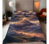 Housse de Couette 200x200 cm Nuages Éclairs Montagne enneigée Parure de Lit Motif 3D Sets De Housse Couette Et 2 Taies d'oreiller 65x65cm，AI Motifs Couvre-lit Doux et Respirant#YR7
