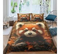 Housse de Couette 200x200 cm Panda Roux Parure de Lit Thème Animalier 2 Personnes Housse Couette Imprimée 3D Microfibre Douce avec Fermeture Éclair et 2 Taies d'oreiller G/1930