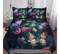 Housse de Couette 200x200 cm Papillons Colorés 3D Imprimé Parures de Lit Insectes de la Jungle Douceur Microfibre 2 Personnes Literie avec Fermeture Éclair et Taie d'oreiller 65x65 cm j-387