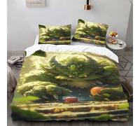 Housse de Couette 200x200 cm Thème Monstre Vert Parure de Lit Motif 3D Sets De Housse Couette Et 2 Taies d'oreiller 65x65cm，AI Motifs Couvre-lit Doux et Respirant#YR7