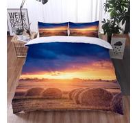 Housse de Couette 200x200 Couchers de Soleil Bucoliques 3D Parure de Lit Meules de Foin en Microfibre Doux Housses Couettes 2 Personnes avec Fermeture Éclair avec 2 Taies d'oreiller 65x65 cm M.2215