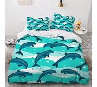 Housse de Couette 200x200 Dauphin 3D Imprimé Parure de lit Douce Hypoallergique 3 Pièces La Vie Marine Bedding avec Fermeture Éclair et 2 Taie d'oreiller Convient à Adultes Ado