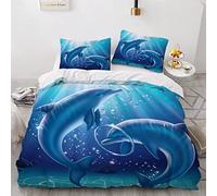 Housse de Couette 200x200 Dauphin 3D Imprimé Parure de lit Douce Hypoallergique 3 Pièces La Vie Marine Mignon Bleu Bedding avec Fermeture Éclair et 2 Taie d'oreiller Convient à Adultes Ado