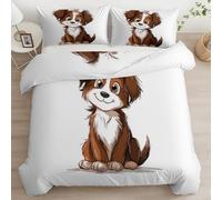 Housse de Couette 200x200 Dessin Animé Animal Chiot Souriant Ensemble De Literie Microfibre avec Fermeture Éclair, Blanc Housse Couette Parure de lit 2 Personnes avec 2 Taie d'oreiller 65x65 cm