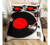 Housse de Couette 200x200 Disques Vintage Parure de lit 2 Personnes Thème Musical Set de Housse Couette Microfibre Imprimée 3D Ensemble de Literie avec 2 Taies d'oreiller F-64