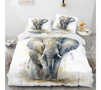 Housse de Couette 200x200 éLéPhant Blanc Parure de lit 2 Personnes Animal Imprimée Sets de Housses de Couettes en Microfibre Douce Confortable Parure de lit + 2 Taies d'oreillers 65x65 cm
