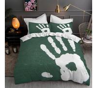 Housse de Couette 200x200 Empreinte de Main Imprimée 3D Vert Foncé Parure de Lit 2 Personnes Doux Microfibre Literie avec 2 Taies D'oreillers avec Fermeture Éclair B.3315
