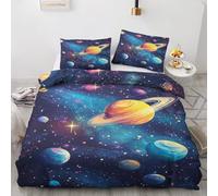 Housse de Couette 200x200 Espace - Decoration Espace, Parure de Lit 2 Personnes Imprimée Garçon Planète Galaxie, Linge de Lit en Microfibre Douce avec Fermeture éclair, 2 Taies d'oreiller 65x65 cm P*&