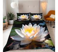 Housse de Couette 200x200 Fleur de Water Lily Imprimée 3D Fleurs D'étang Parure de Lit 2 Personnes Doux Microfibre Literie avec 2 Taies D'oreillers 65x65 cm avec Fermeture Éclair H.1785